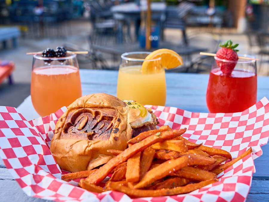 burger and sweet potato fries