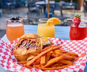 burger and sweet potato fries